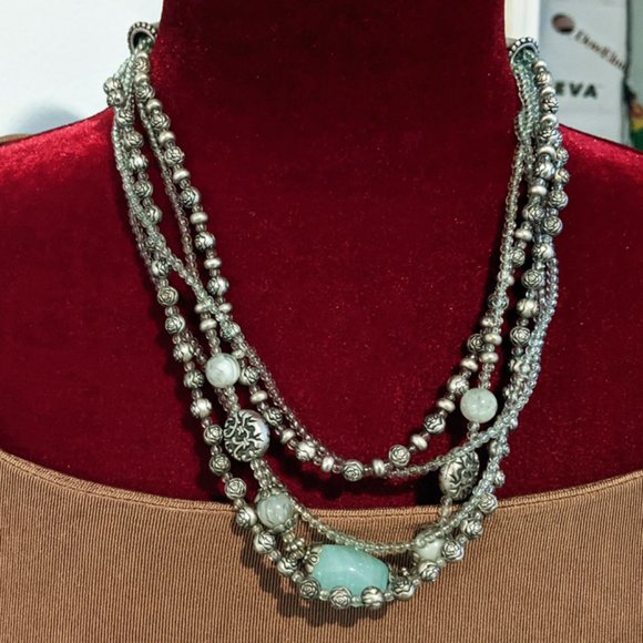 Premier Designs 5-Strand Mixed Bead Necklace - Vintage - Silver & Green Tones - Picture 5 of 5